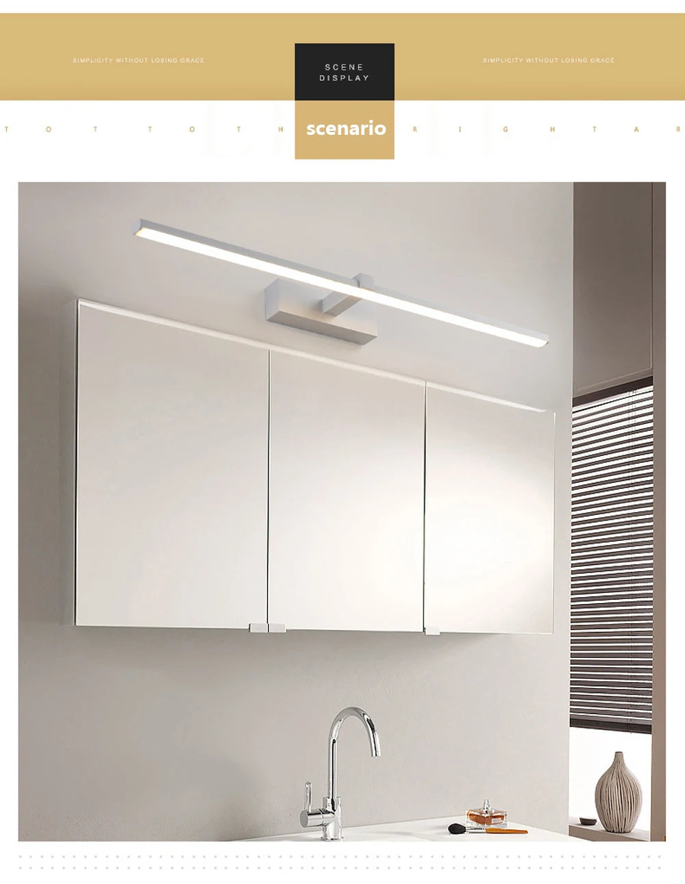 Modern LED Wall Light - Tri-Color Dimmable Bathroom Mirror Lamp