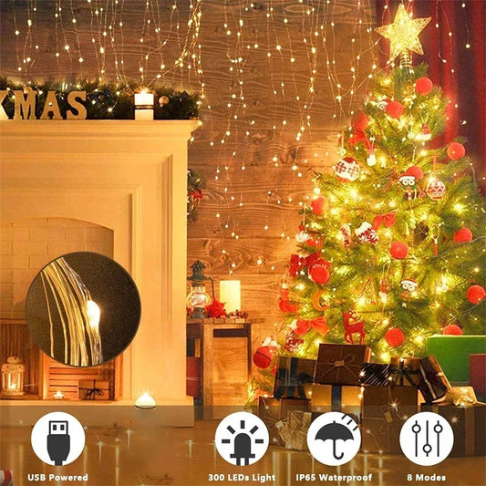 3M LED Curtain String Lights | 8 Modes USB Fairy Lights | Festive & Party Decor