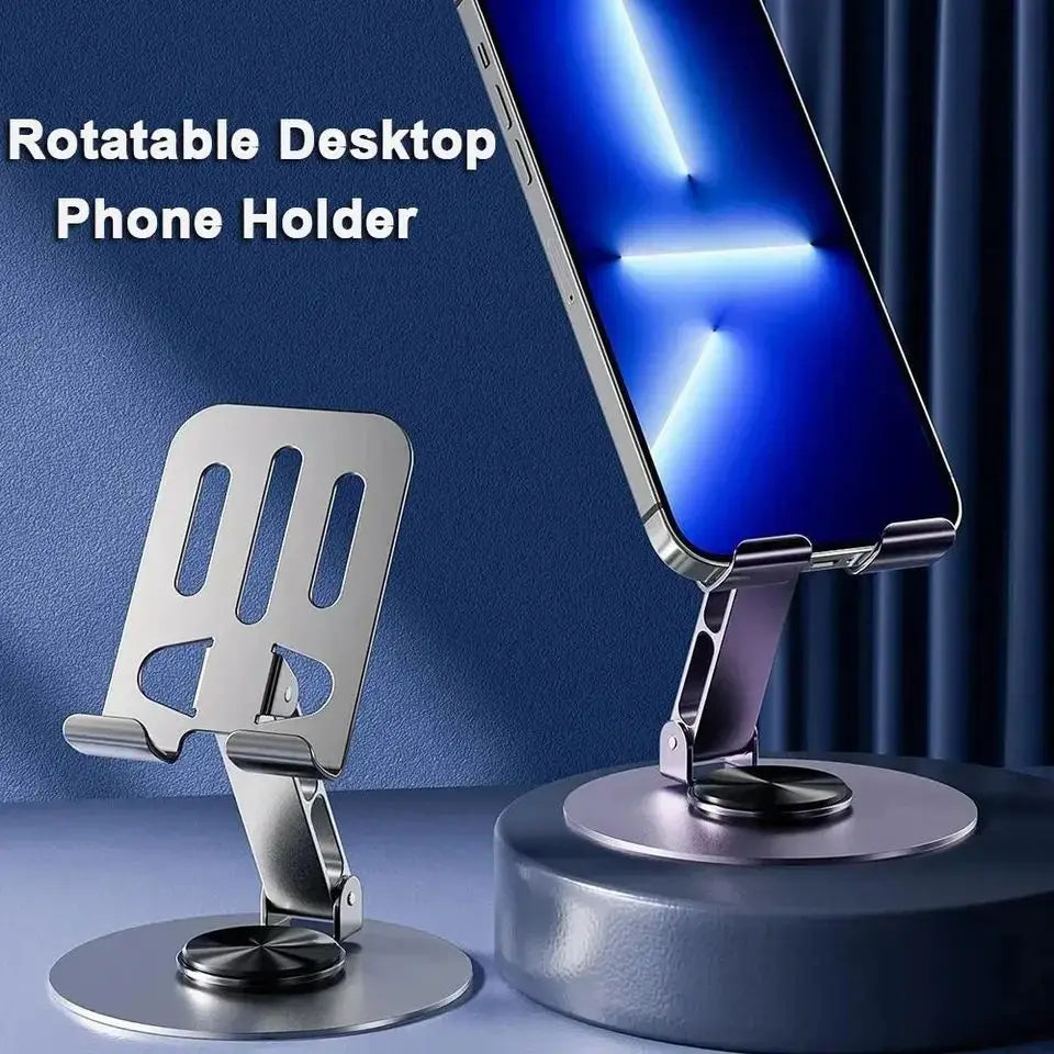 All-Metal Aluminum 360° Rotating Mobile Phone Holder | Universal Foldable Bracket with Double Shaft & Anti-Fall Stability