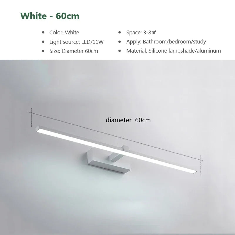 Modern LED Wall Light - Tri-Color Dimmable Bathroom Mirror Lamp