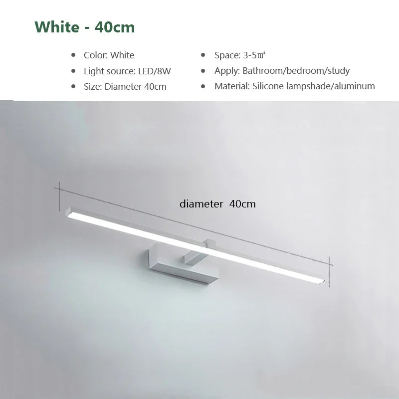 Modern LED Wall Light - Tri-Color Dimmable Bathroom Mirror Lamp