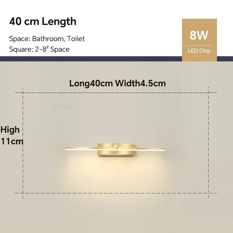 Modern LED Wall Light - Tri-Color Dimmable Bathroom Mirror Lamp