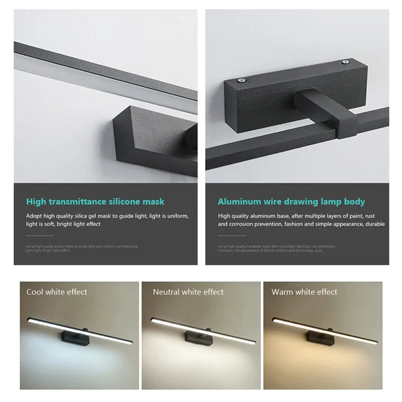 Modern LED Wall Light - Tri-Color Dimmable Bathroom Mirror Lamp
