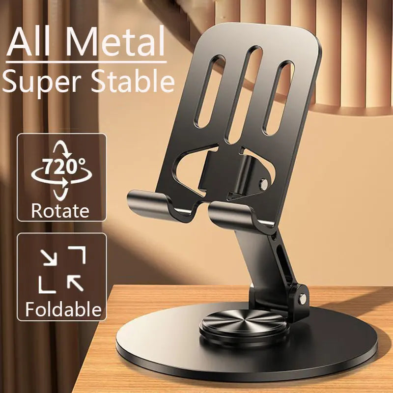 All-Metal Aluminum 360° Rotating Mobile Phone Holder | Universal Foldable Bracket with Double Shaft & Anti-Fall Stability