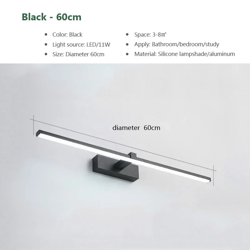 Modern LED Wall Light - Tri-Color Dimmable Bathroom Mirror Lamp