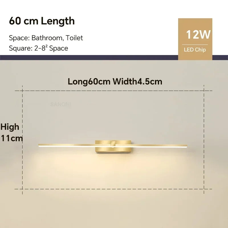 Modern LED Wall Light - Tri-Color Dimmable Bathroom Mirror Lamp