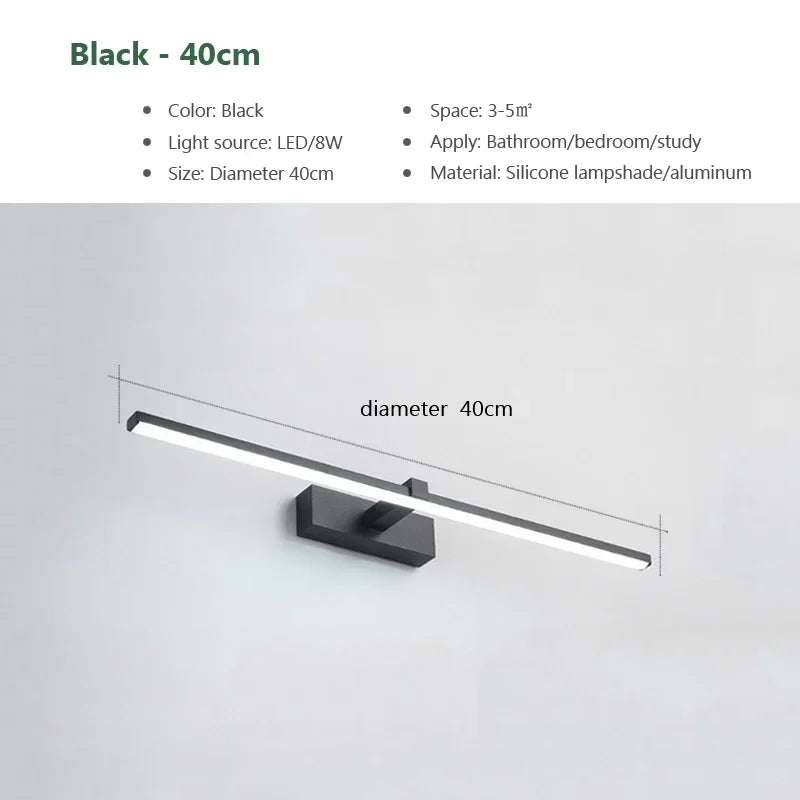 Modern LED Wall Light - Tri-Color Dimmable Bathroom Mirror Lamp