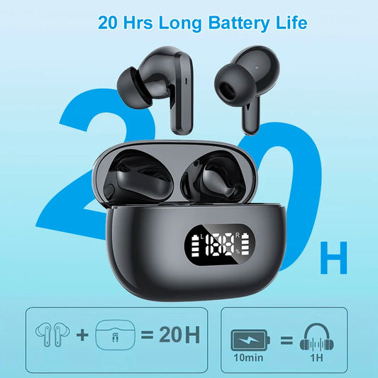 Wireless Earbuds with 40dB Noise Cancellation | Bluetooth 5.3 | 6 Mic ENC | LED Display and Transparency Mode
