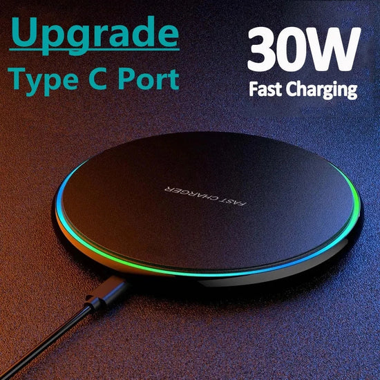 30W Wireless Fast Charging Pad – Induction Charger for iPhone 15/14/13 & Samsung S23/S22