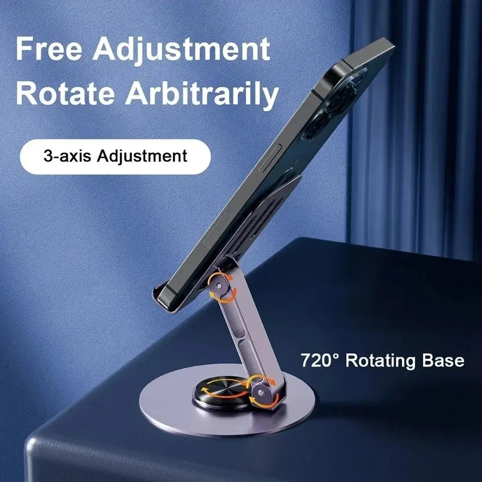 All-Metal Aluminum 360° Rotating Mobile Phone Holder | Universal Foldable Bracket with Double Shaft & Anti-Fall Stability