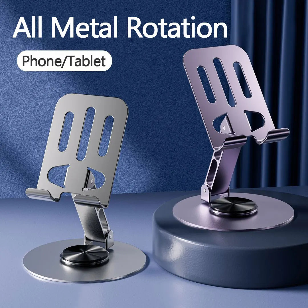 All-Metal Aluminum 360° Rotating Mobile Phone Holder | Universal Foldable Bracket with Double Shaft & Anti-Fall Stability